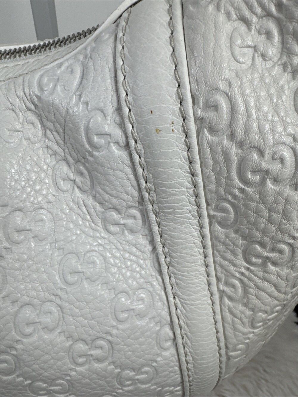 GUCCI GG SHW Techro Horsebit Medium Hobo Hand Bag 240216 Calfskin Leather White - Picture 13 of 16